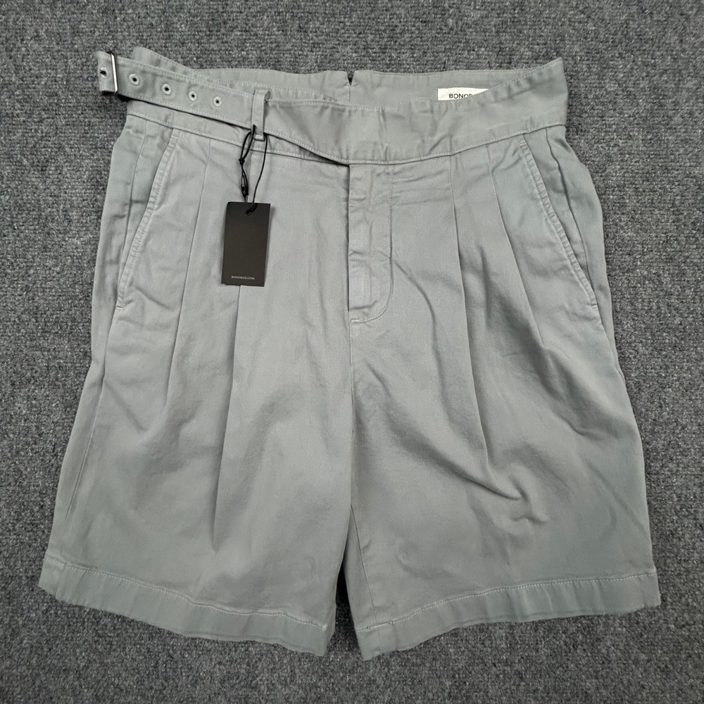 Bonobos Pleated Shorts Mens 29 Gray 7" Inseam Italian Cotton Side Buckle Preppy